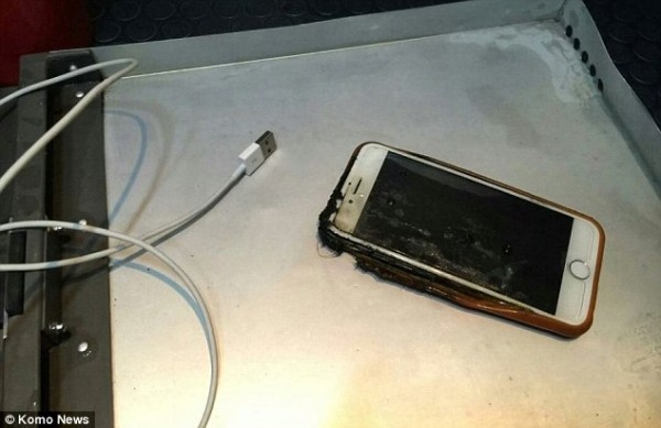 嚇?biāo)缹殞殻Phone 6飛機(jī)上突然起火 火焰20厘米高
